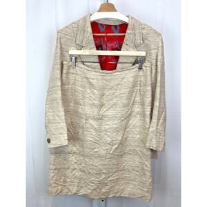 Emilio Pucci Beige Linen-Blend Blazer with Red Printed Lining